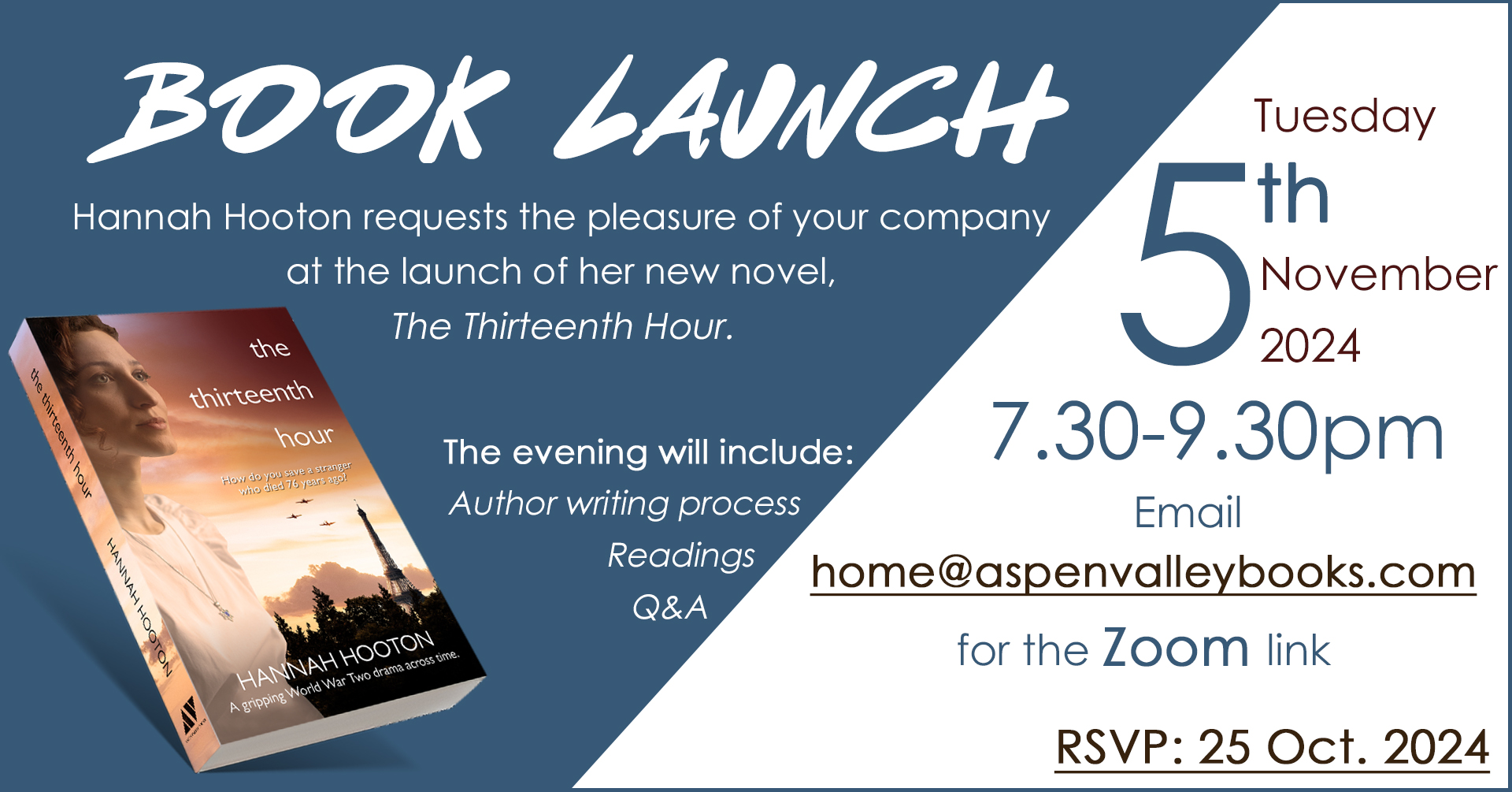 Your invitation to The Thirteenth Hour book launch